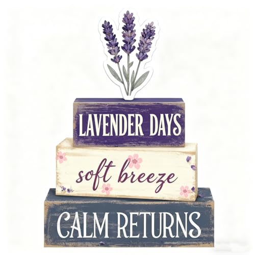Spring Decoration For Home Wooden Lavender Tiered Tray Decor Rustic Spring Block Sign with Lavender Farmhouse Tabletop Spring Decor Centerpiece for Tables Seasonal Home Easter Decor - style: Lavender