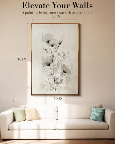 WHASAYART Large Framed Floral Wall Art Botanical Canvas Wall Decro 24x36in - color: Ink Flowers, size: 36"L x 24"W
