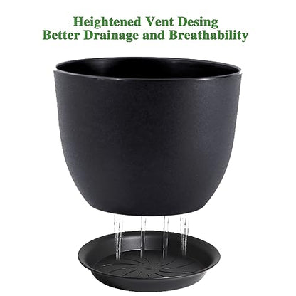UOUZ 12inch Large Plant Pot, Modern Plastic Planter with High Driange Holes and Saucer for Indoor Outdoor Garden Plants and Flowers, Black - color: Black