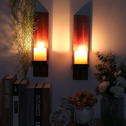 OwnMy 2PCS Wood Wall Candle Sconces Rustic Wall Mount Pillar Candle Sconces - color: Brown
