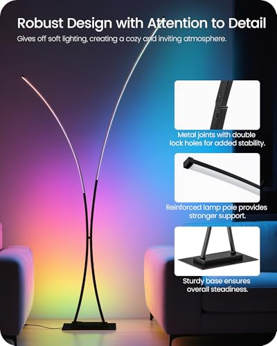 RGB Arc Floor Lamp, Dimmable Double-Light Standing Lamp, 3CCT, Remote & Foot Switch, for Living Room, Office, Bedroom, Black RB61LD05 - color: RGB (Red, Green, Blue)