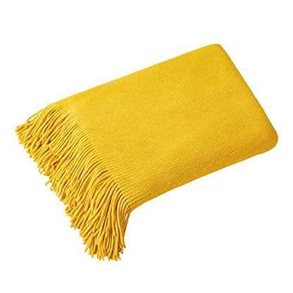 Homiest Mustard Yellow Knitted Throw Blanket with Fringe, 50x60 Inch - color: Mustard Yellow, size: 50" x 60"
