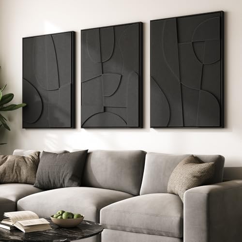 Large 3D Textured Modern Black Abstract Wall Art for Living Room, 3 Piece - color: Black --A, size: 24"w X 36"h X 3pcs
