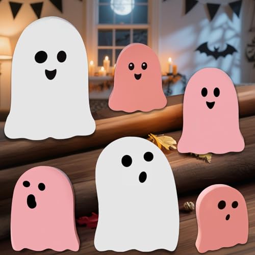 Halloween Wooden Decorations - Cute Ghost Decor Indoor Table Home Office - style: Pink Ghost