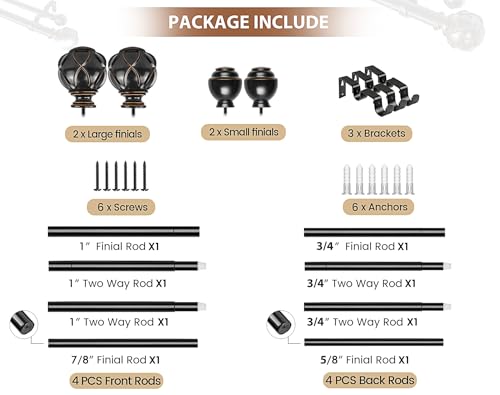 KAMANINA Double Curtain Rod 66 to 120 Inch, Long Adjustable Rods, Black - color: Black, size: 66-120"