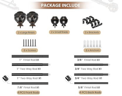 KAMANINA Double Curtain Rod 66 to 120 Inch, Long Adjustable Rods, Black - color: Black, size: 66-120"