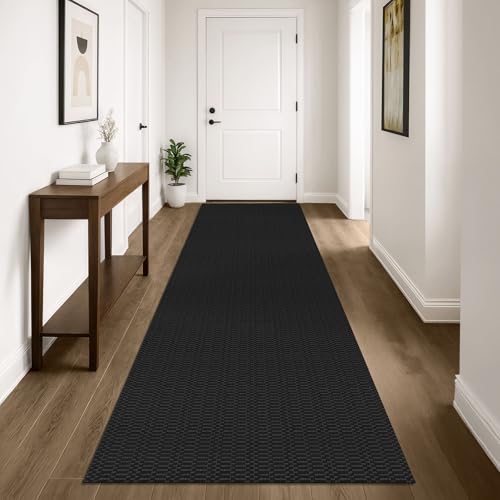 KOZYFLY 3x10 Long Runner Rug, Washable Non Slip Hallway Rug, Black/Grey - color: Black/Charcoal Grey, size: 3' x 10' (Rectangular)