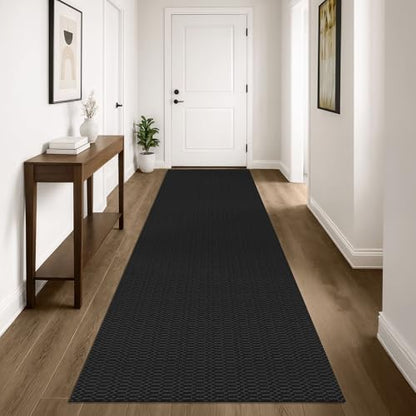 KOZYFLY 3x10 Long Runner Rug, Washable Non Slip Hallway Rug, Black/Grey - color: Black/Charcoal Grey, size: 3' x 10' (Rectangular)