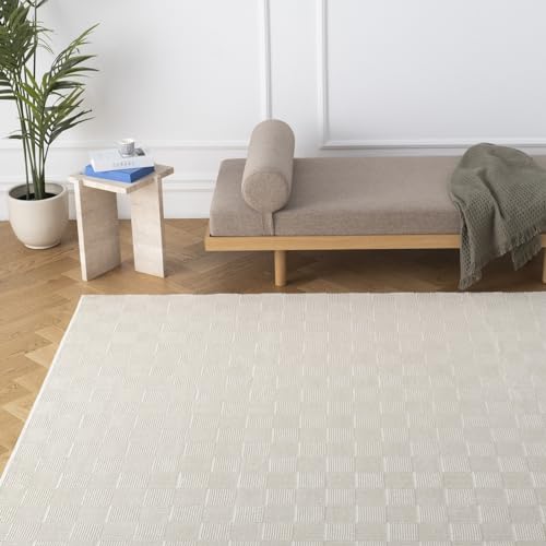 Revival Rugs Willow 7'x9' Area Rugs for Living Room Bedroom Dining Room - Washable, 100% Recycled, Oeko-TEX Certified, Modern, Medium Pile, Beige, Cream - size: 6'7" x 9' (Rectangular)