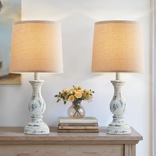 22" Farmhouse Table Lamps Set of 2, Rustic Bedside Lamps for Bedroom - color: D. Washed Blue