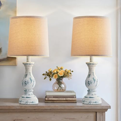 22" Farmhouse Table Lamps Set of 2, Rustic Bedside Lamps for Bedroom - color: D. Washed Blue