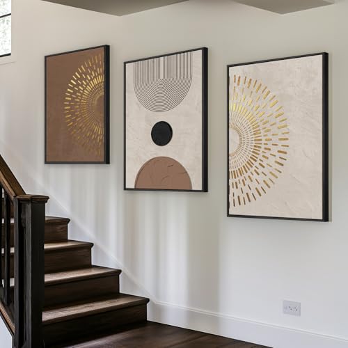 Boho Neutral Abstract Wall Art, 3 Piece, Brown Beige and Gold, 20x30 In - color: Radiant, size: 20" W x 30" H x 3pcs