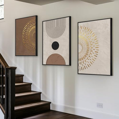 Boho Neutral Abstract Wall Art, 3 Piece, Brown Beige and Gold, 20x30 In - color: Radiant, size: 20" W x 30" H x 3pcs