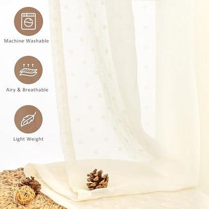 Pitalk Cream Sheer Curtains 84 Inches Long Polka Dots Pattern Design - color: Cream, size: 52"W x 84"L (Pack of 2)