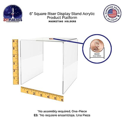 Marketing Holders Clear Acrylic Riser 6” Square Retail Jeweler Ring Box Platform Lucite Collectible Coins Throne Counter or Tabletop Pedestal - size: 6" Riser
