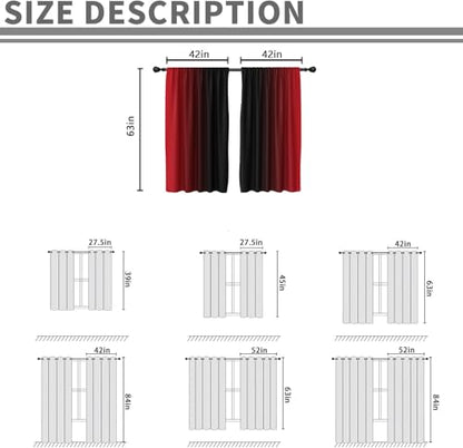 Red Black Curtains, Ombre, 2 Panels, 42" W x 63" L, Rod Pocket - color: New Red, size: 42"W x 63"L (Pack of 2)