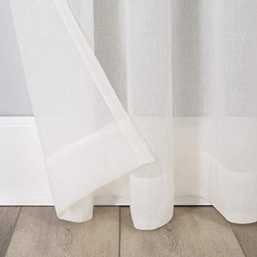 No. 918 Genevieve 2-Pack Linen Weave Sheer Semi-Sheer Rod Pocket Curtain Panel Pair, Cream, 50"W x 63"L (2 Panels) - color: Cream, size: 50"W x 63"L (Pack of 2)