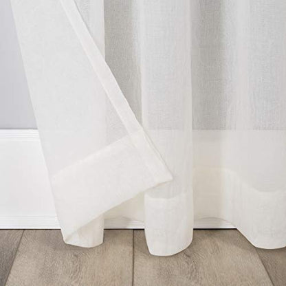 No. 918 Genevieve 2-Pack Linen Weave Sheer Semi-Sheer Rod Pocket Curtain Panel Pair, Cream, 50"W x 63"L (2 Panels) - color: Cream, size: 50"W x 63"L (Pack of 2)
