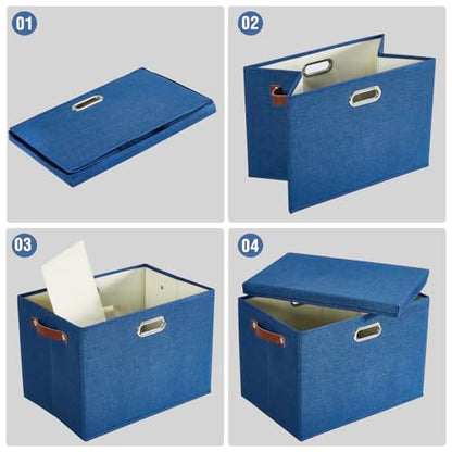 15" Fabric Storage Box with Lids, 3-Pack, Navy - color: Navy, size: Medium-15"
