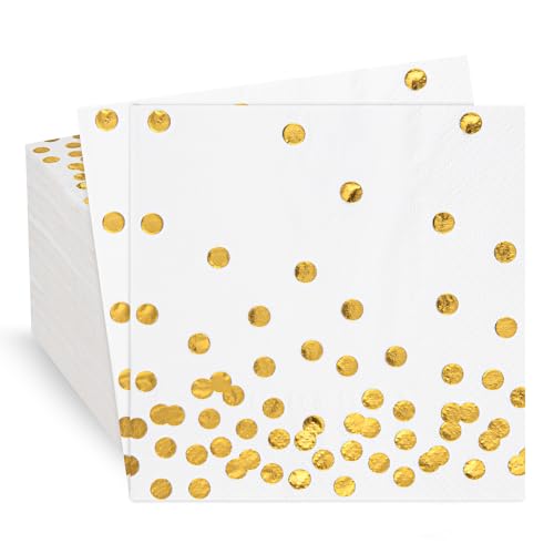 80 Pack of White Paper Cocktail Napkins with Gold Foil Polka Dot Confetti，Polka Dot Party Supplies(5 x 5 in，3-ply) (gold) - style: Gold Dot