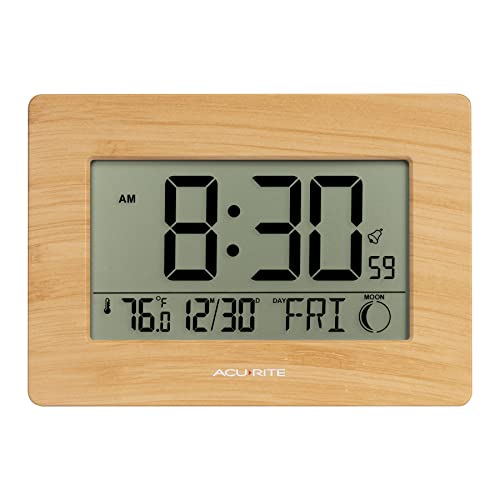 AcuRite Wireless Digital Wall/Tabletop Clock with 4 Interchangeable Plastic Frames - Stainless Steel, Bamboo, Matte Black, and Matte White – with Date, Indoor Temperature, and Moon Phase (75439) - size: (Pack of 1)