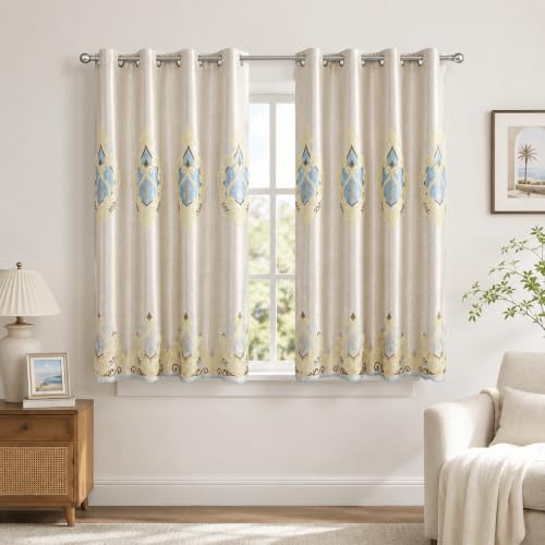 VOGOL Embroidery Curtains 63 inch Length Grommet Window Treatment Voile Panel Drape for Living Room Kichen, Two Panels, W42 x L63 inch - color: C1, size: 42"W x 63"L (Pack of 2)