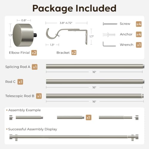 Zeerobee Curtain Rods for Windows 32 to 48 Inch, Brushed Nickel Curtain Rod - color: Brushed Nickel, size: 32"-48"