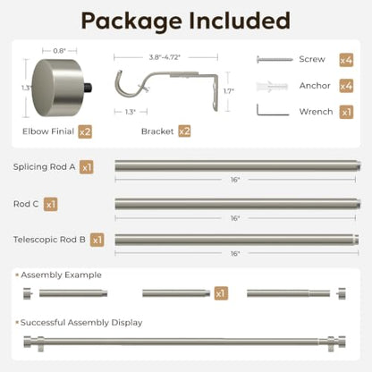 Zeerobee Curtain Rods for Windows 32 to 48 Inch, Brushed Nickel Curtain Rod - color: Brushed Nickel, size: 32"-48"