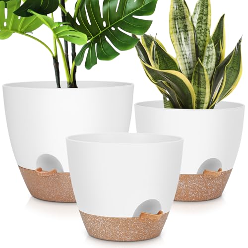 YNNICO 12" 10" 9" Large Self Watering Plant Pots for Indoor Outdoor Plants - color: White, size: 12+10+9 Inch