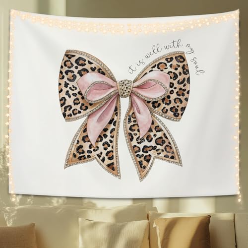STHTTSW Christian Leopard Bow Tapestry Aesthetic, It Is Well With My Soul Tapestries Wall Blanket, Girly Religious Wall Hanging Decor for Girl College Dorm Apartment Bedroom Church, 50x60 Inch - color: Bible - It Is Well With My Soul