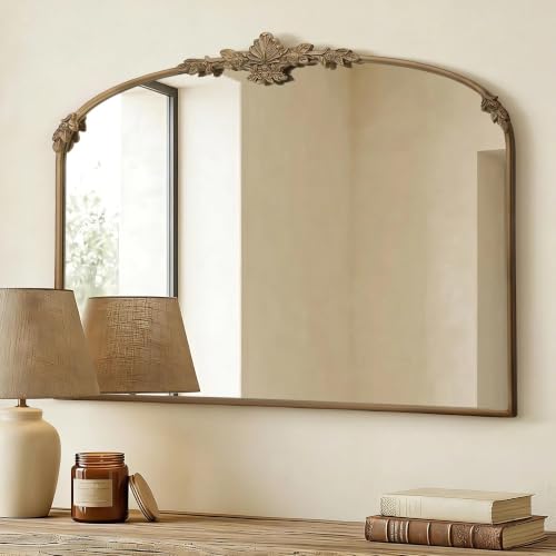 Besdomus Antique Arched Gold Mirror: 40"x30" Large Vintage Brass Decorative - size: 30"L x 40"W