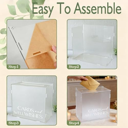 Frosted Acrylic Wedding Card Box, Elegant Matte Gift Card Holder with Slot for Cash Gifts Envelopes, Decorative Table Decor for Wedding Reception Birthday Baby Shower & Graduation Party - style: Frosted