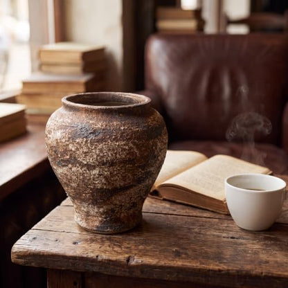 Rustic Farmhouse Ceramic Vase Home Decor (Brown and White, Small) - color: Brown and White