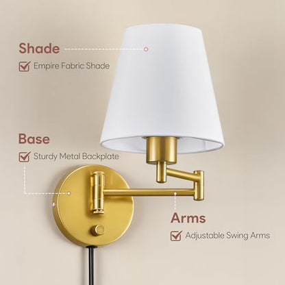 VONLUCE Wall Lamp, Plug in & Swing Arm Wall Sconce, Gold Finish - color: Gold, size: 1 Pack