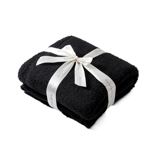 bearberry Knit Throw Blanket 60x80 Black Super Soft Plush for Couch - color: Black, size: Twin(60″x80″)