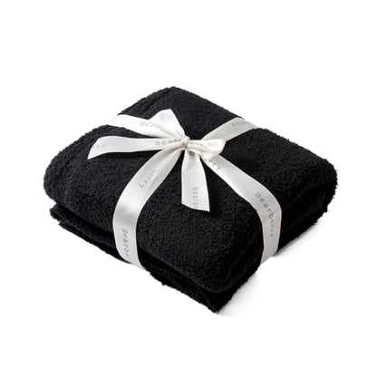 bearberry Knit Throw Blanket 60x80 Black Super Soft Plush for Couch - color: Black, size: Twin(60″x80″)