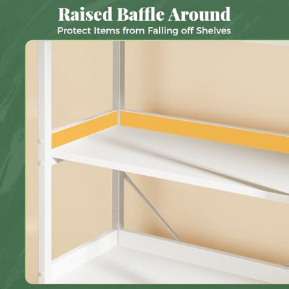Huuger 4 Tier Bookshelf with 8 Open Shelves and Raised Baffle, White - color: White, size: 4 Tier