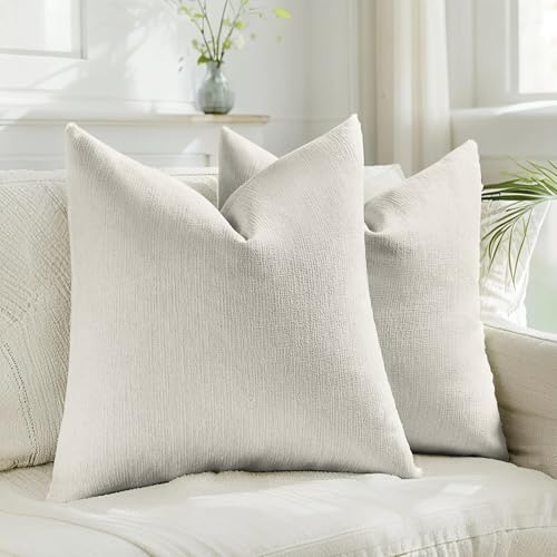 HAUSSY Pack of 2 Faux Linen Throw Pillow Covers 16x16 Inch, Ivory White - color: Ivory White, size: 16" x 16" (Pack of 2)