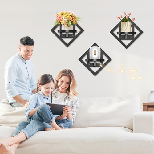 Metal Wall Plant Holder Flower Shelf 3Pcs Indoor Outdoor - color: Diamond shaped -3Pcs