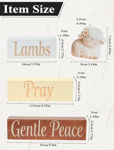 Easter Lamb Decor,Lambs Pray Gentle Peace Wooden Sign | Sleeping Sheep Farmhouse Decor | Christian Rustic Tabletop Shelf Decor for Home Living Room Bedroom - size: Lamb