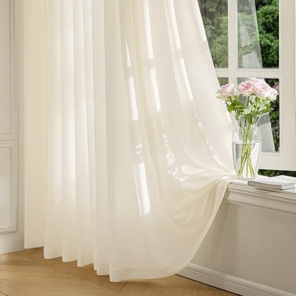 FMFUNCTEX Cream Sheer Curtains, 54 Inch, Rod Pocket, 2 Panels for Bedroom - color: Butter Cream, size: 52"W x 54"L (Pack of 2)