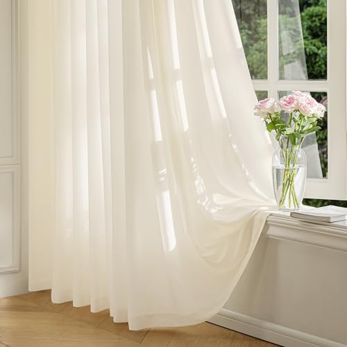 FMFUNCTEX Cream Sheer Curtains, 72 Inch, Rod Pocket, 2 Panels for Bedroom - color: Butter Cream, size: 52"W x 72"L (Pack of 2)