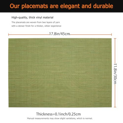 Green Vinyl Placemats Set of 6, Heat Resistant Table Placemats - color: Green