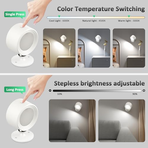Racokky LED Wall Mounted Lights with Remote, Rechargeable Wall Sconces - color: White