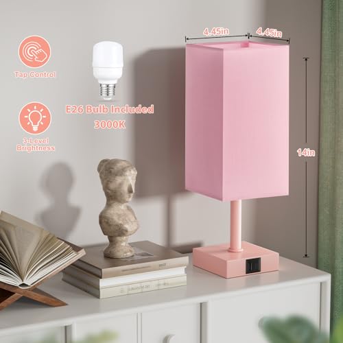 Touch Table Lamp for Bedroom - Dimmable, USB C+A, Pink Lamphade Pink Base - color: Pink & Pink
