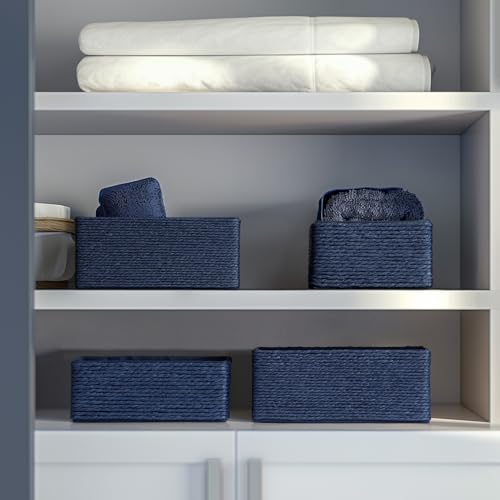 LA JOLIE MUSE Bathroom Basket Organizers, Paper Rope Storage, Blue 4 Pack - color: Navy Blue