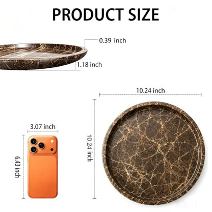 Marble Vanity Tray, Natural Hand Polished Round Serving Tray - color: Brown