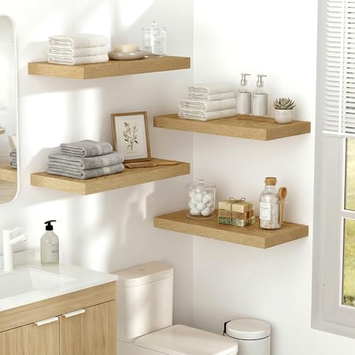 Vivelove 10" Deep Floating Shelves, 24”Wide Set of 2, Oak - color: Oak, size: 23.6”wx10.2”dx1.5”h