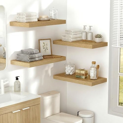 Vivelove 10" Deep Floating Shelves, 24”Wide Set of 2, Oak - color: Oak, size: 23.6”wx10.2”dx1.5”h