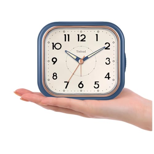 Tinload 4.3" Vintage Retro Analog Alarm Clock, Super Silent Non Ticking Clock with Manual Light, Snooze, Battery Operated, Simply Design, for Living Room, Bedroom, Bedside, Desk(Blue) - style: Blue-RoseGold